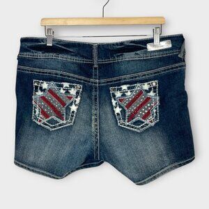 WallFlower Denim Shorts Sz 17 (XL) Embellished Stars Stripes EUC